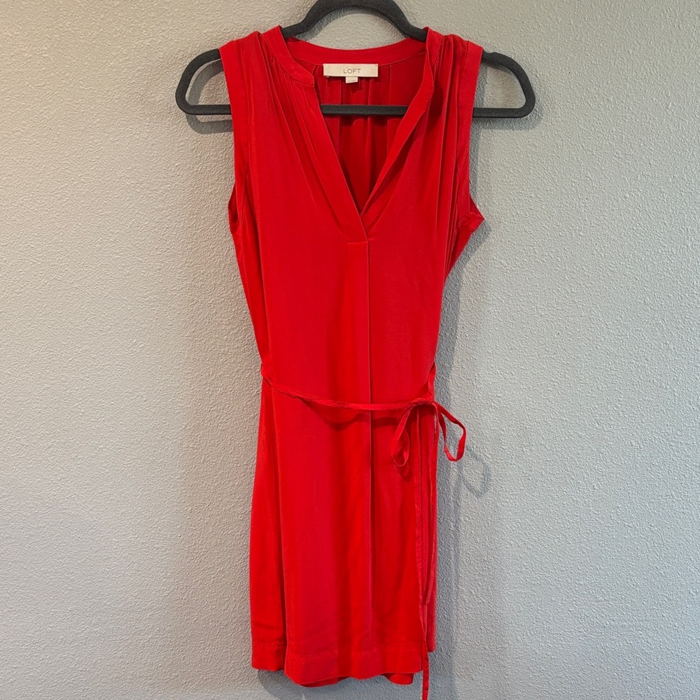 LOFT Vibrant Red V-Neck Mini Dress